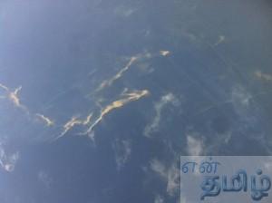 An aerial view of an oil spill is seen from a Vietnamese Air Force aircraft in the search area for a missing Malaysia Airlines plane